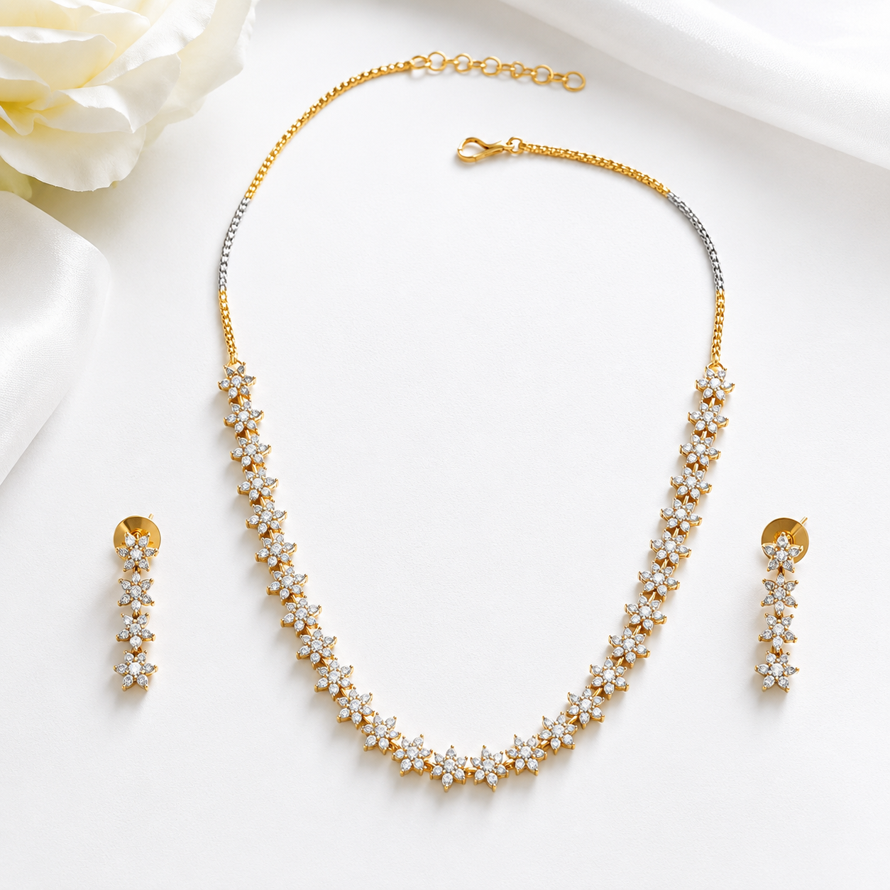 Floral Crystal Tennis Necklace Set