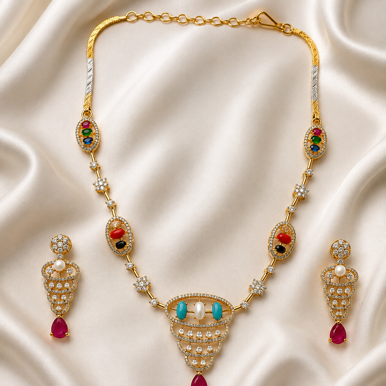 Navratna Heritage Pendant Necklace Set