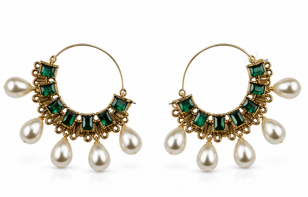 Emerald Pearl Hoop Statement Earrings
