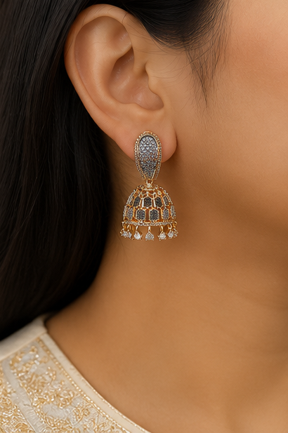 Gold Regal Honeycomb Jhumka Earrings