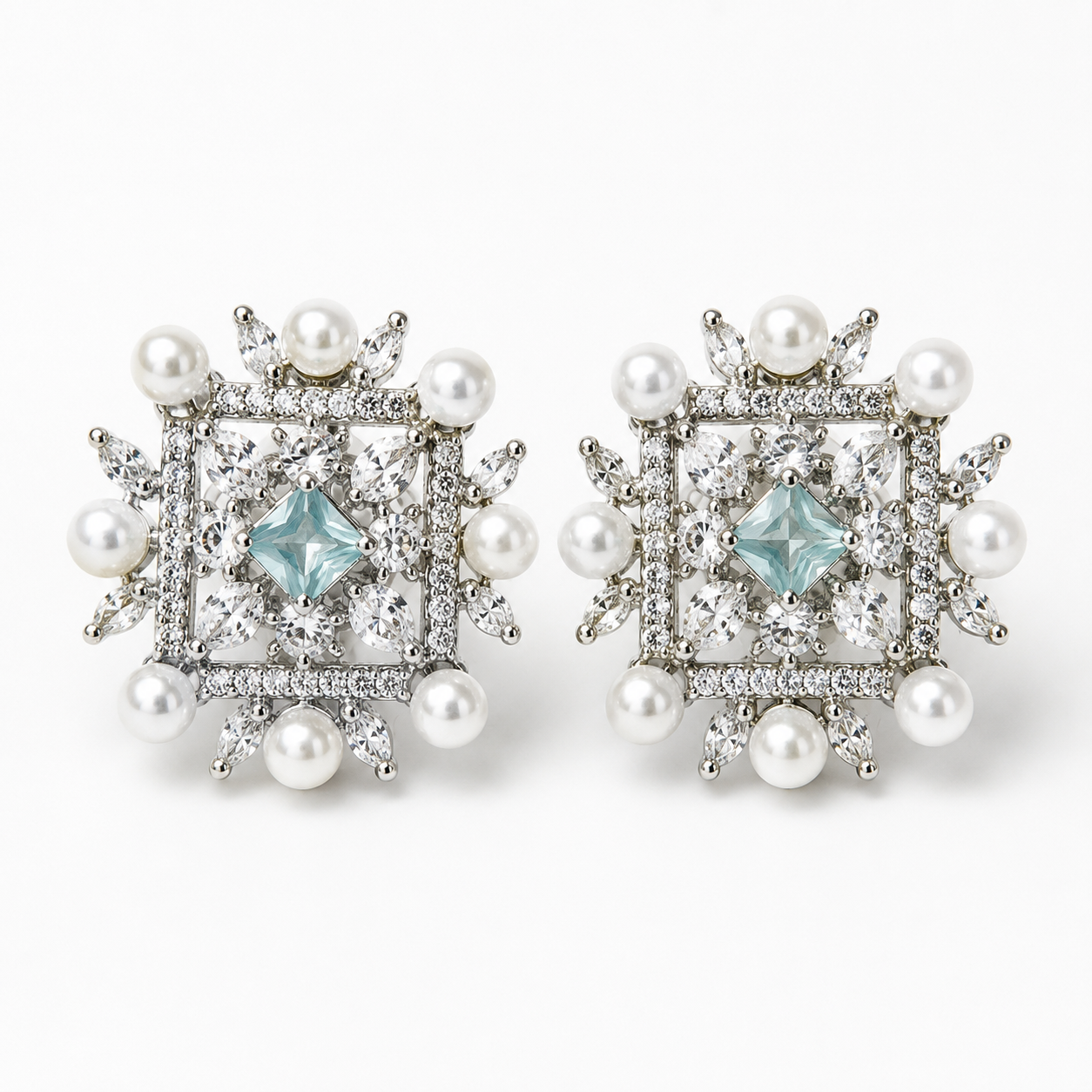 Silver Blue Imperial Pearl Sparkle Studs