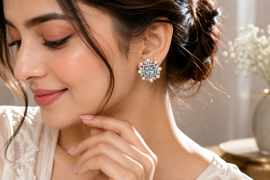 Silver Blue Imperial Pearl Sparkle Studs