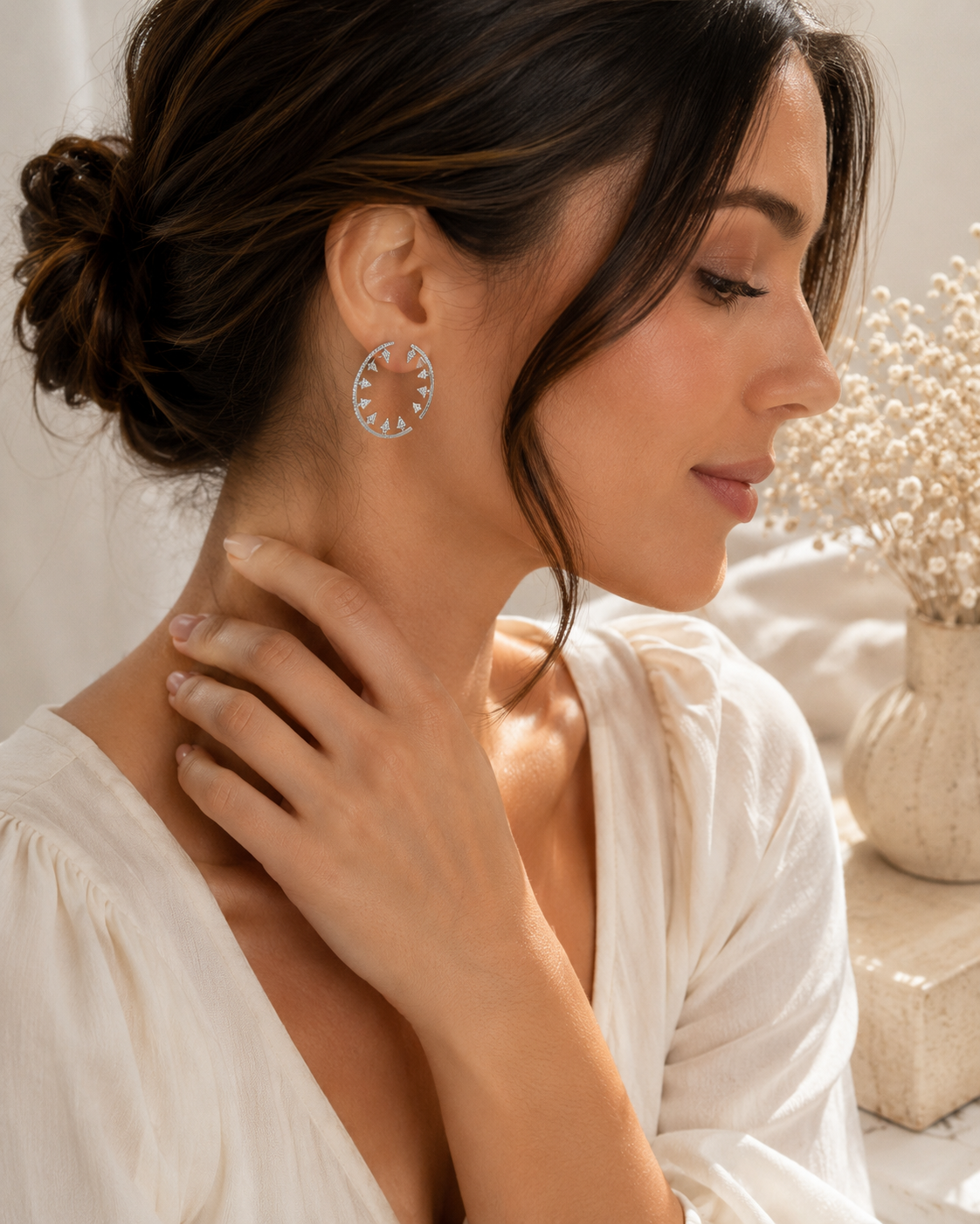 Silver Luna Spike Circle Earrings