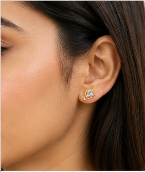 Gold Tria Clear Spark Stud Earrings