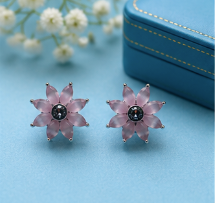 Silver PINK Blossom Stud Earrings
