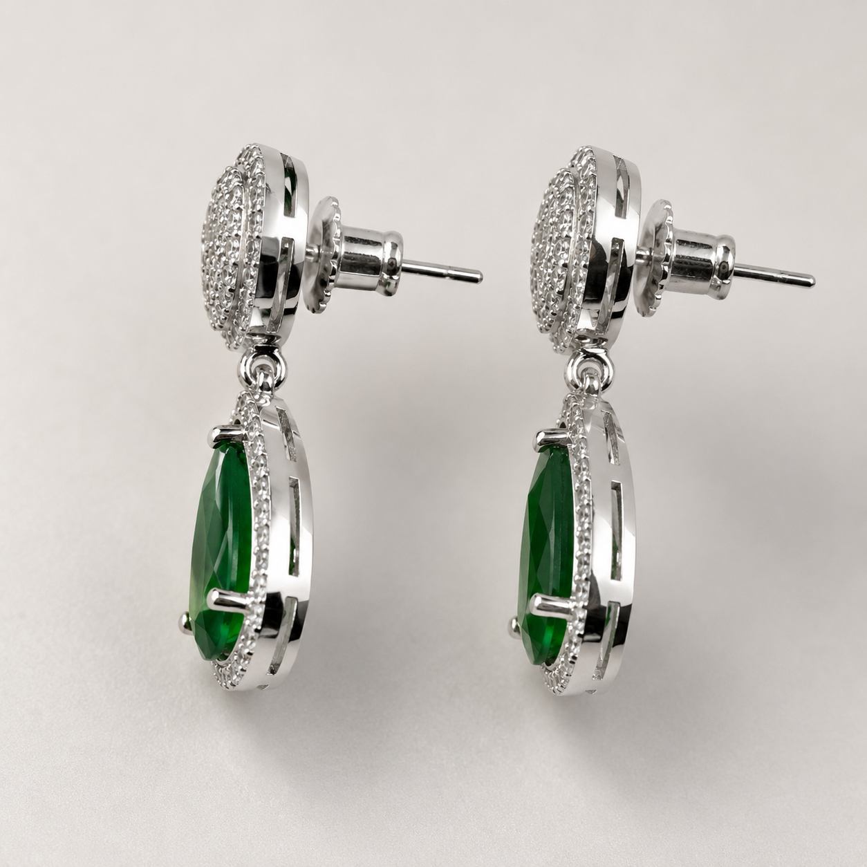 Silver Green Moonligh Teardrop Stud