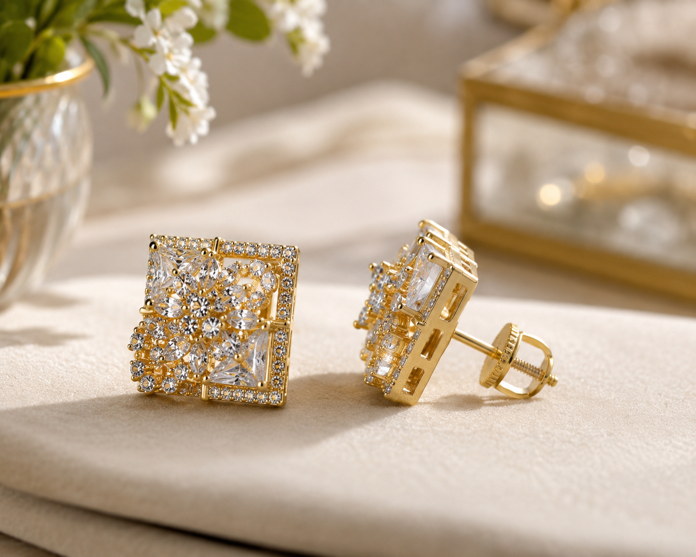 Gold Clear Royal Spark Square Studs