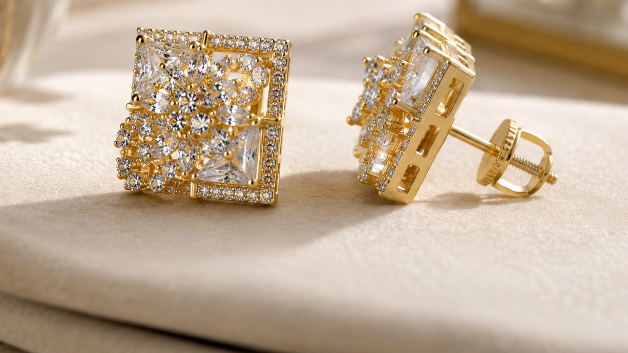 Gold Clear Royal Spark Square Studs