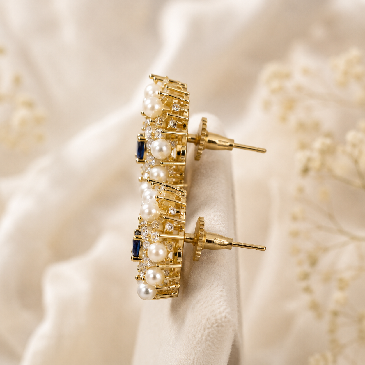 Gold Blue Imperial Pearl Sparkle Studs