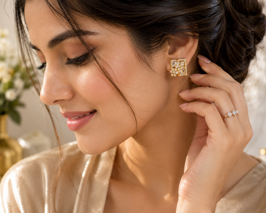 Gold Clear Royal Spark Square Studs