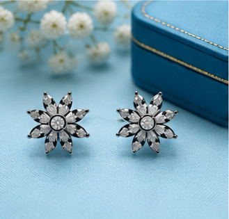 Silver Clear Blossom Stud Earrings