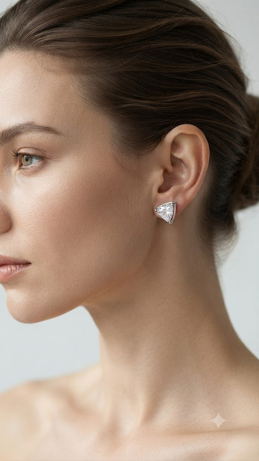 Silver Tria Clear Spark Stud Earrings