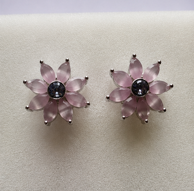 Silver PINK Blossom Stud Earrings