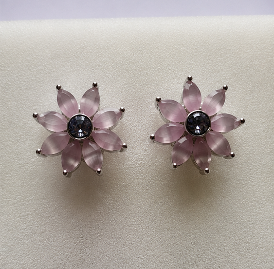 Silver PINK Blossom Stud Earrings