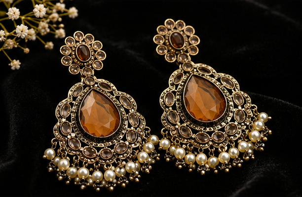 Rose Gold Royale Chandbali Earrings