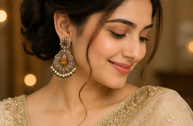 Rose Gold Royale Chandbali Earrings