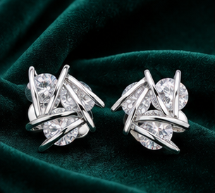 Silver Crystal Orbit Stud Earrings