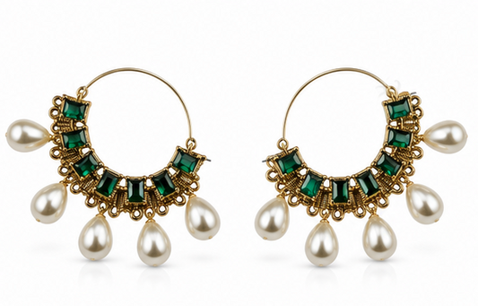Emerald Pearl Hoop Statement Earrings