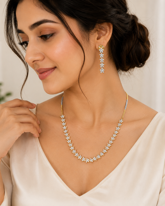 Floral Crystal Tennis Necklace Set