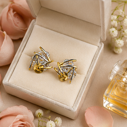 Gold Crystal Orbit Stud Earrings