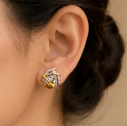 Gold Crystal Orbit Stud Earrings
