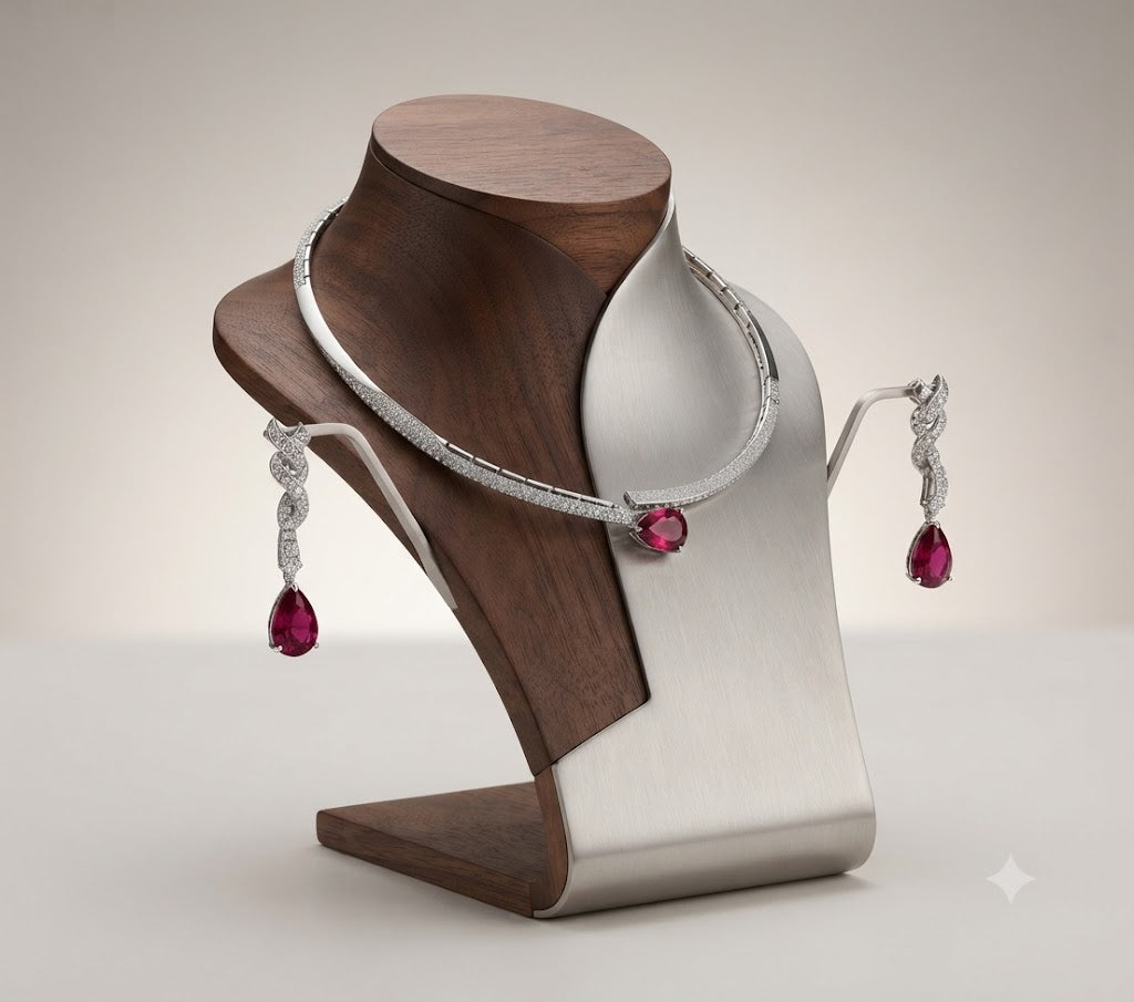 Ruby Red Crystal Choker Necklace Set