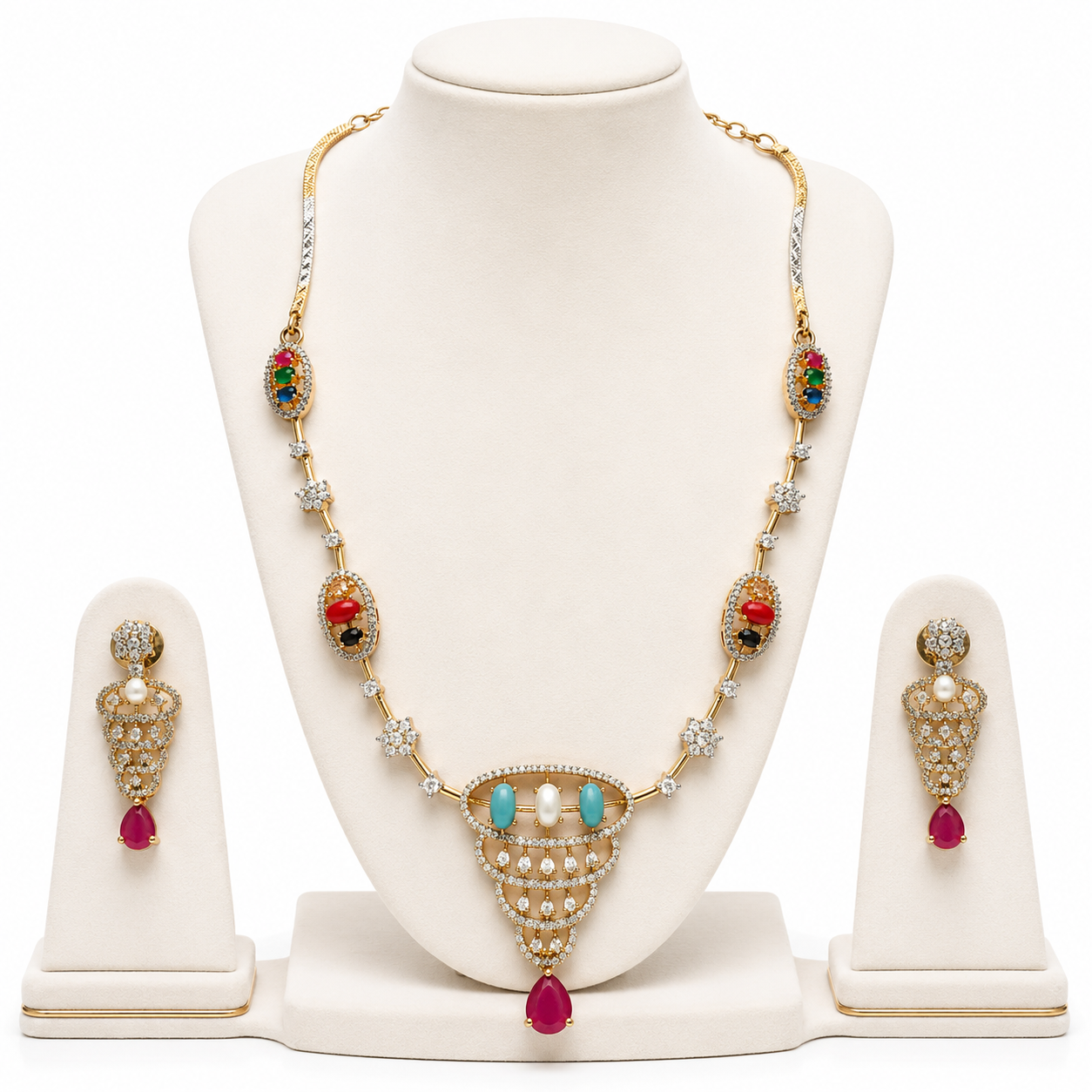 Navratna Heritage Pendant Necklace Set