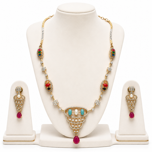 Navratna Heritage Pendant Necklace Set