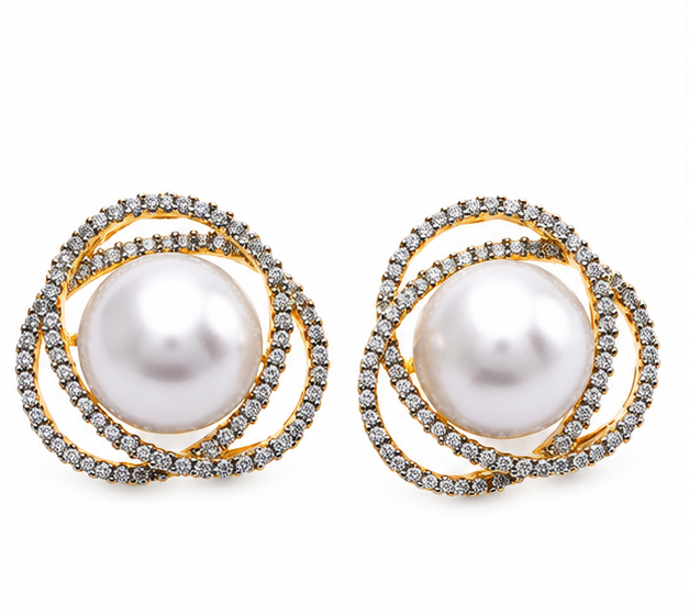 Gold Celestial Pearl Halo Stud Earrings