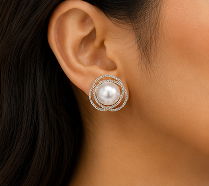 Gold Celestial Pearl Halo Stud Earrings