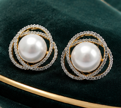 Gold Celestial Pearl Halo Stud Earrings