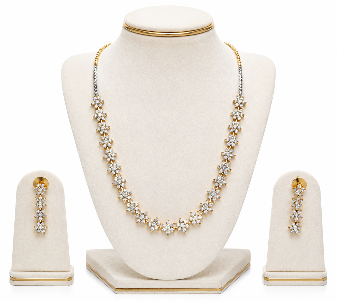 Floral Crystal Tennis Necklace Set