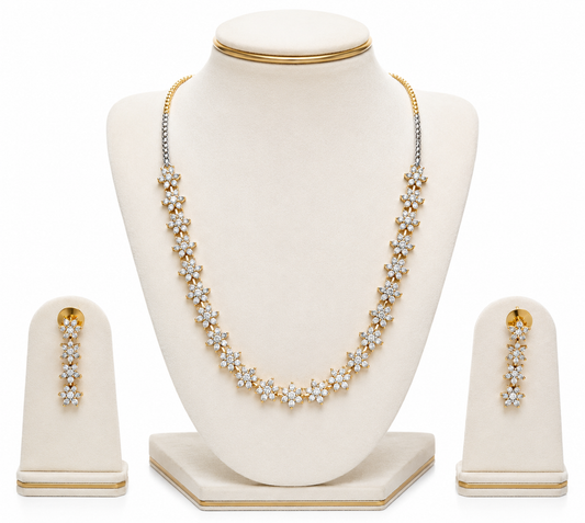 Floral Crystal Tennis Necklace Set
