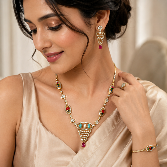 Navratna Heritage Pendant Necklace Set