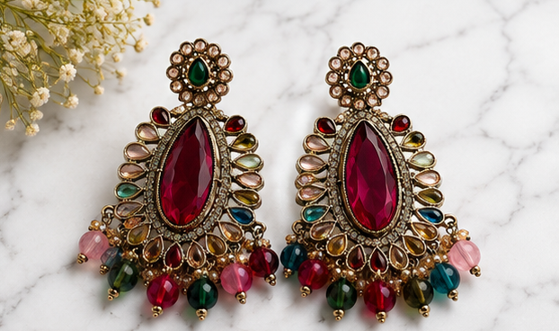 Ruby Prism Heritage Chandbali Earrings