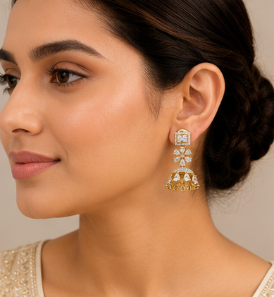 Gold Royal Jhumka Crystal Drop Earrings