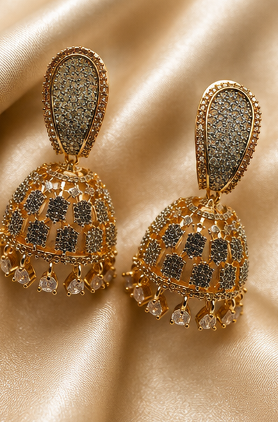 Gold Regal Honeycomb Jhumka Earrings