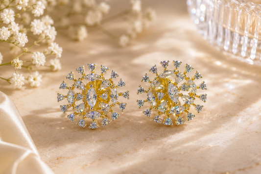 Gold Sparkling Sunflower Ear Tops