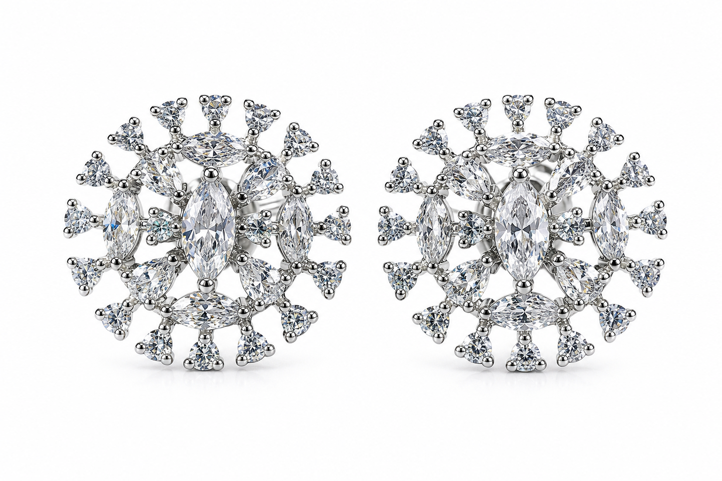 Silver Sparkling Sunflower Ear Tops