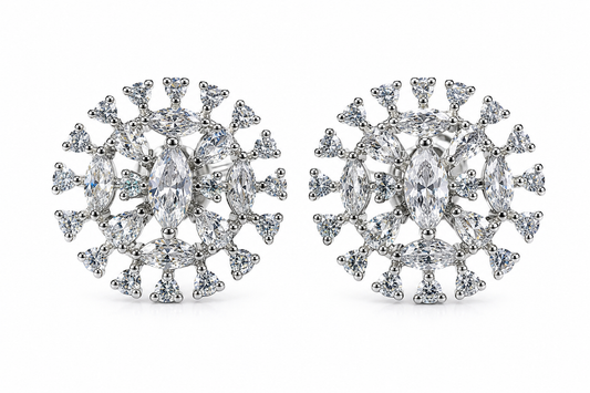 Silver Sparkling Sunflower Ear Tops