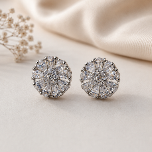 SILVER CLEAR Petal Stud Earrings