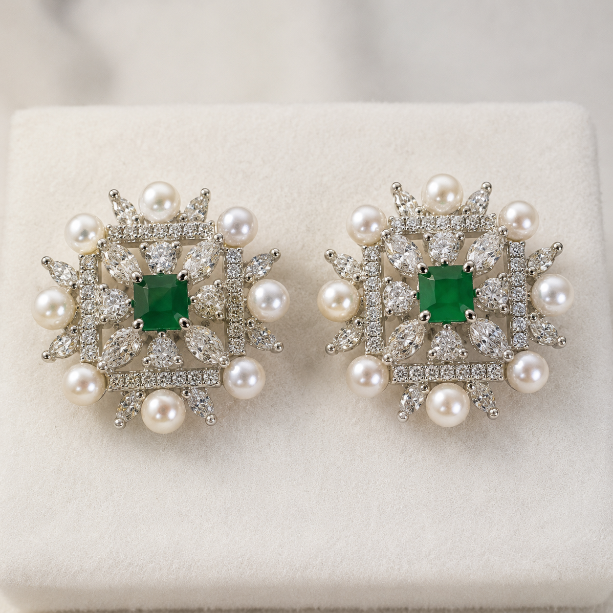 Silver Green Imperial Pearl Sparkle Studs