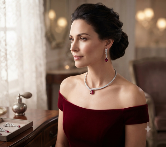 Ruby Red Crystal Choker Necklace Set