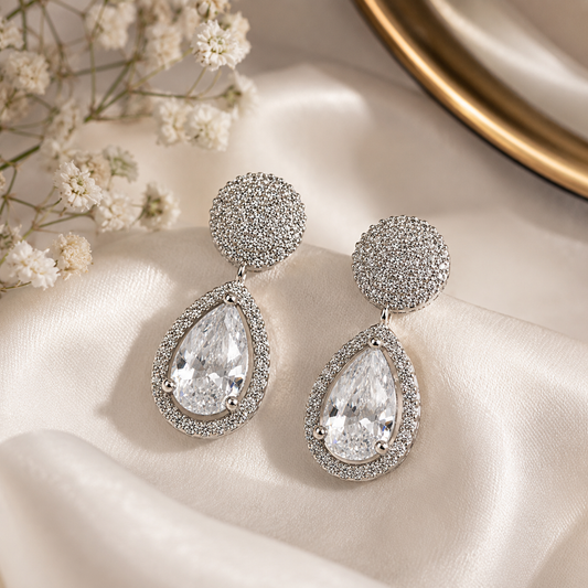 Silver Clear Moonligh Teardrop Stud