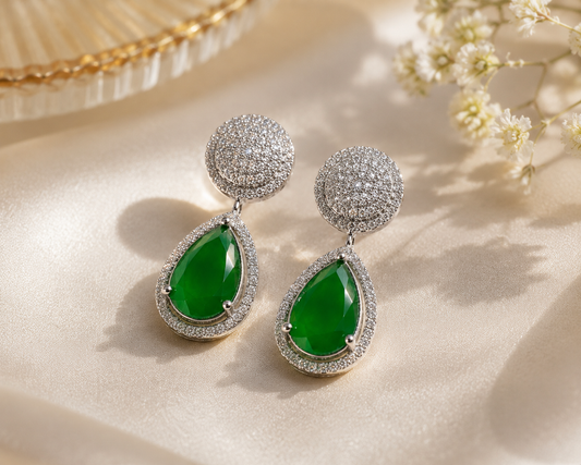 Silver Green Moonligh Teardrop Stud
