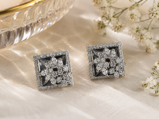 Silver Blue Royal Spark Square Studs