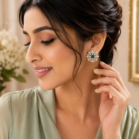 Silver Green Imperial Pearl Sparkle Studs