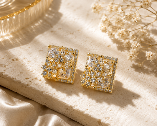 Gold Clear Royal Spark Square Studs