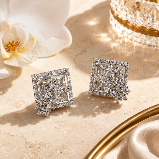 Silver clear Royal Spark Square Studs