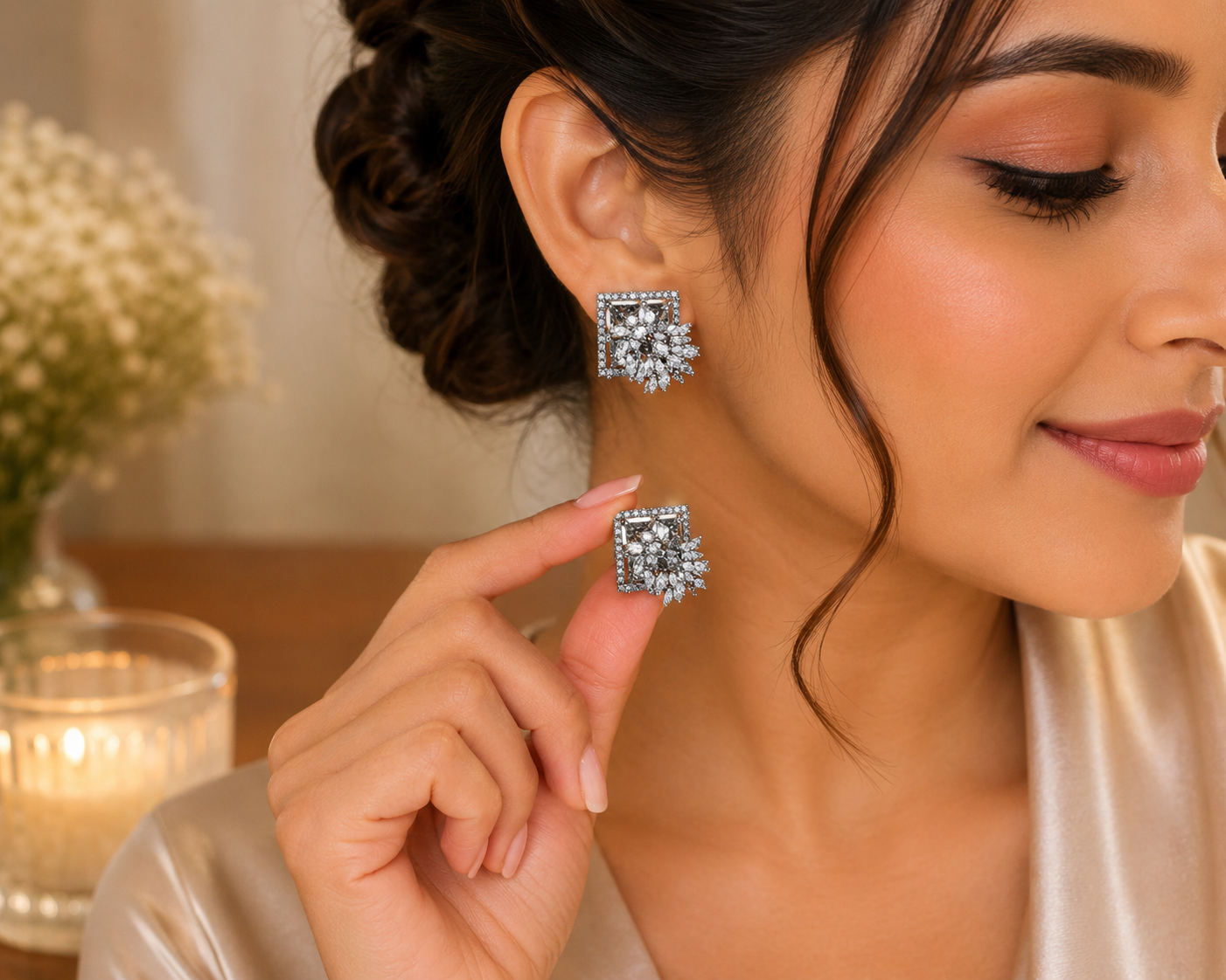 Silver clear Royal Spark Square Studs